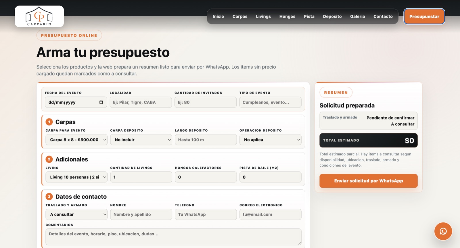 Cotizador online automatizado de Carparin
