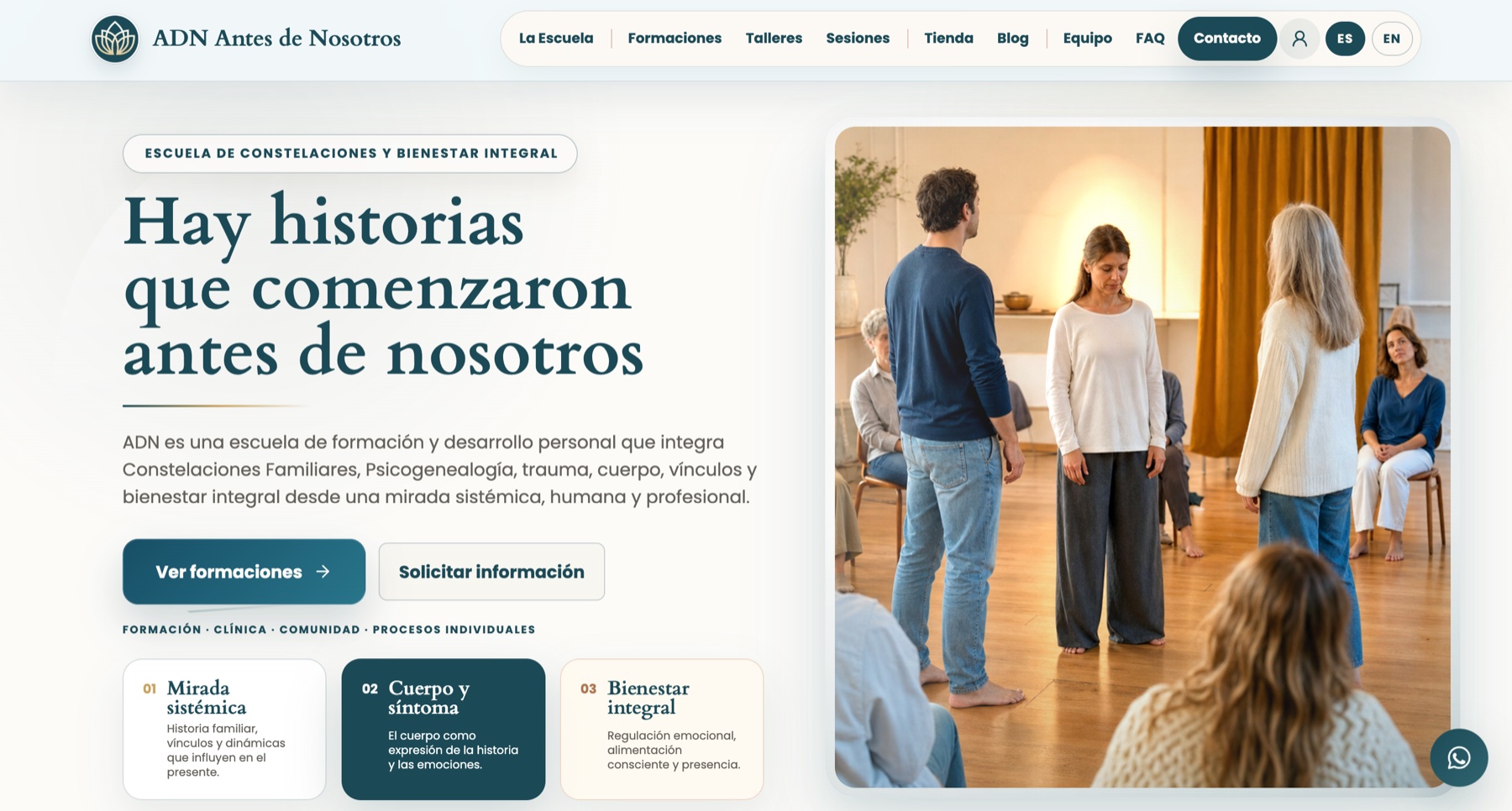 Captura desktop panorámica de la web ADN Antes de Nosotros
