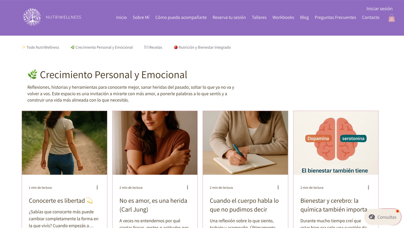 Captura del blog de Nutriwellness