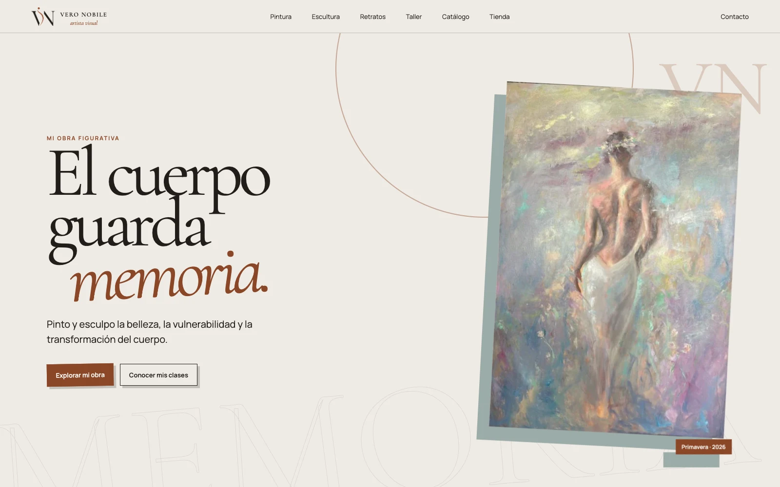 Avance de la web de Vero Nobile con el título El cuerpo guarda memoria y la pintura Primavera